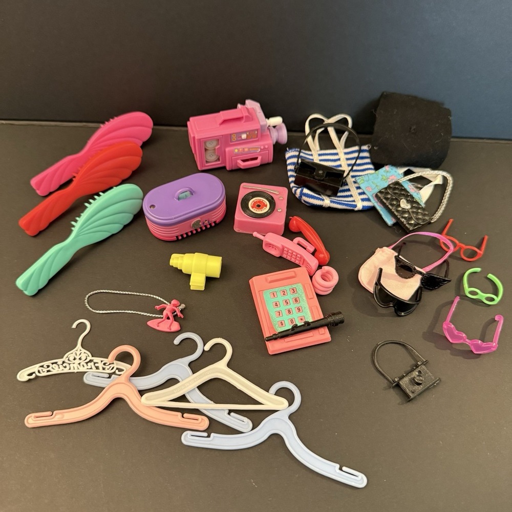 Vintage Barbie Doll Accessory Lot Mattel Purses Glasses Phone Camcorder 30pc